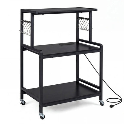 3-Tier Rolling Microwave Cart With Power Outlets