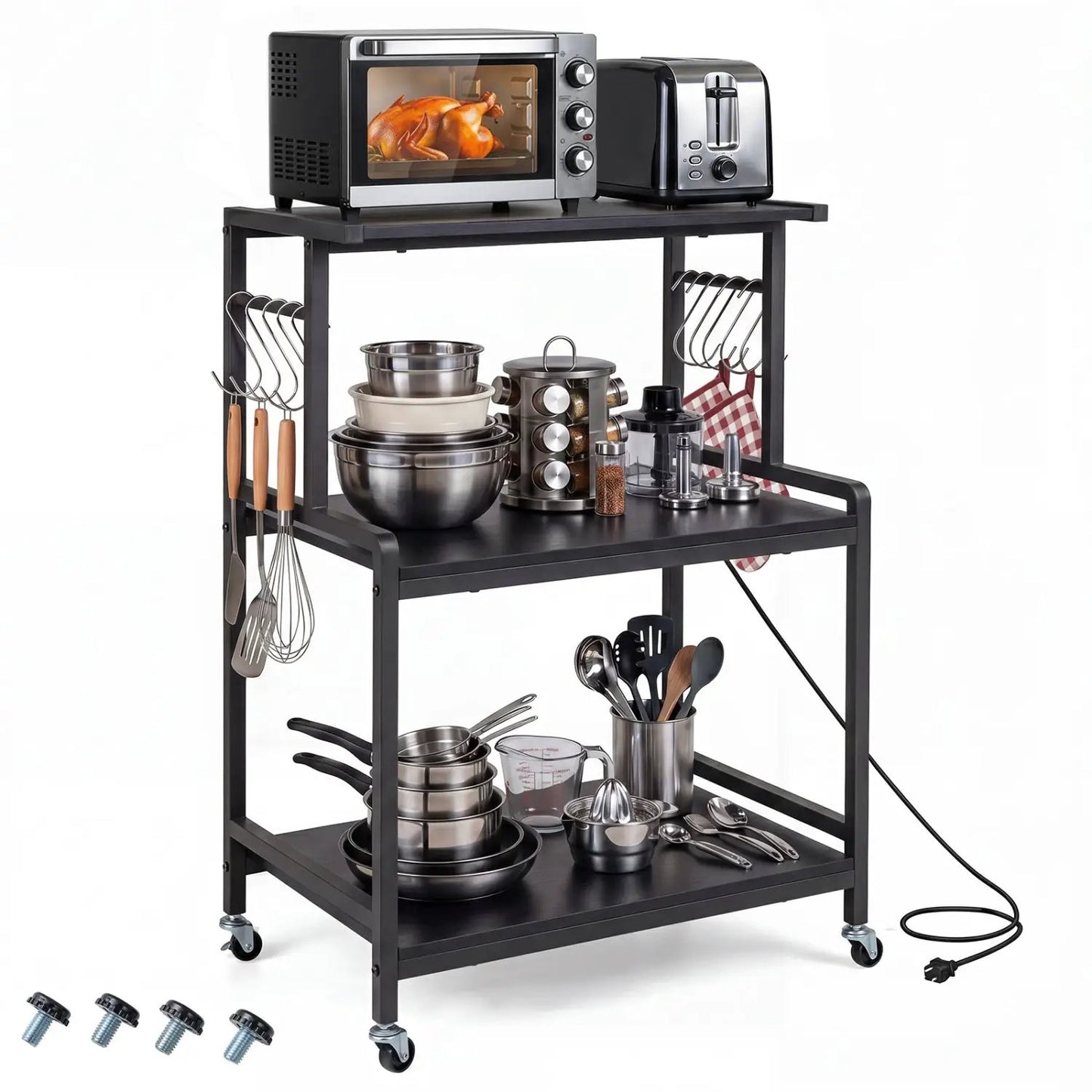 3-Tier Rolling Microwave Cart With Power Outlets
