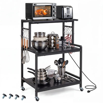 3-Tier Rolling Microwave Cart With Power Outlets