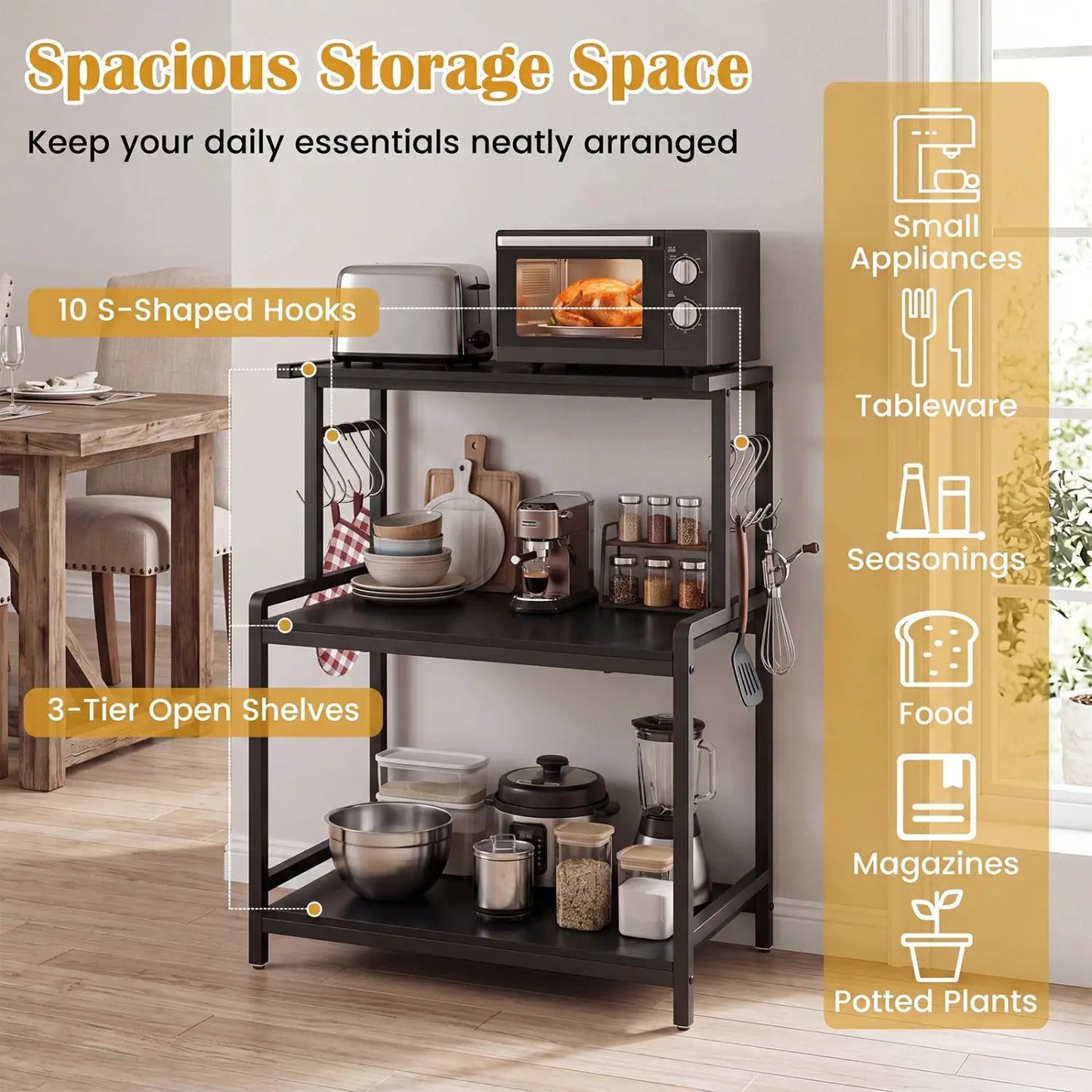 3-Tier Rolling Microwave Cart With Power Outlets
