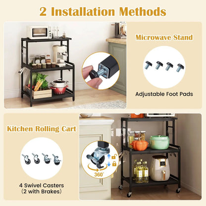 3-Tier Rolling Microwave Cart With Power Outlets