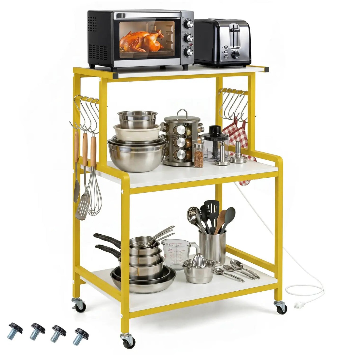 3-Tier Rolling Microwave Cart With Power Outlets