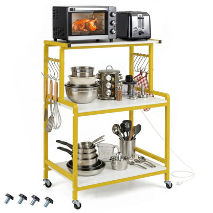 3-Tier Rolling Microwave Cart With Power Outlets