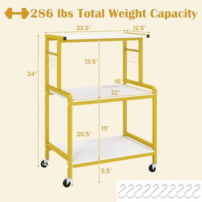 3-Tier Rolling Microwave Cart With Power Outlets