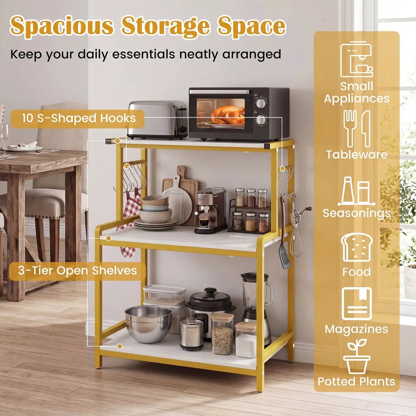 3-Tier Rolling Microwave Cart With Power Outlets