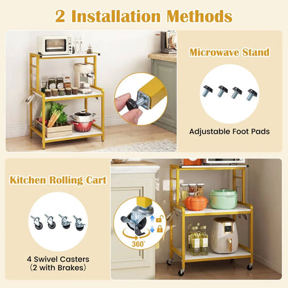 3-Tier Rolling Microwave Cart With Power Outlets