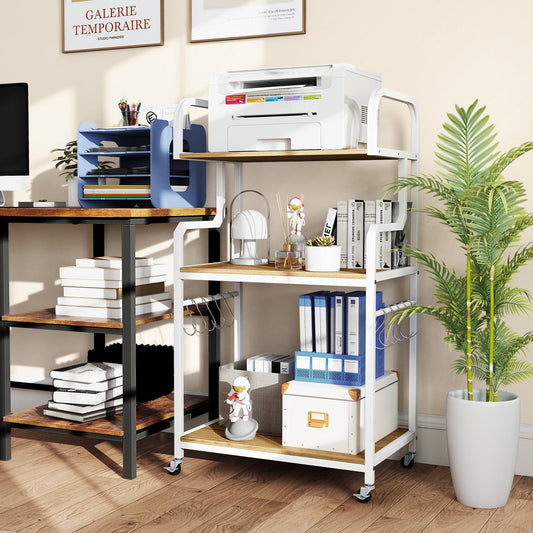 3-Tier Rolling Printer Stand Home Office Large Printer Cart with Storage Shelves - Tampa Home & Garden Store