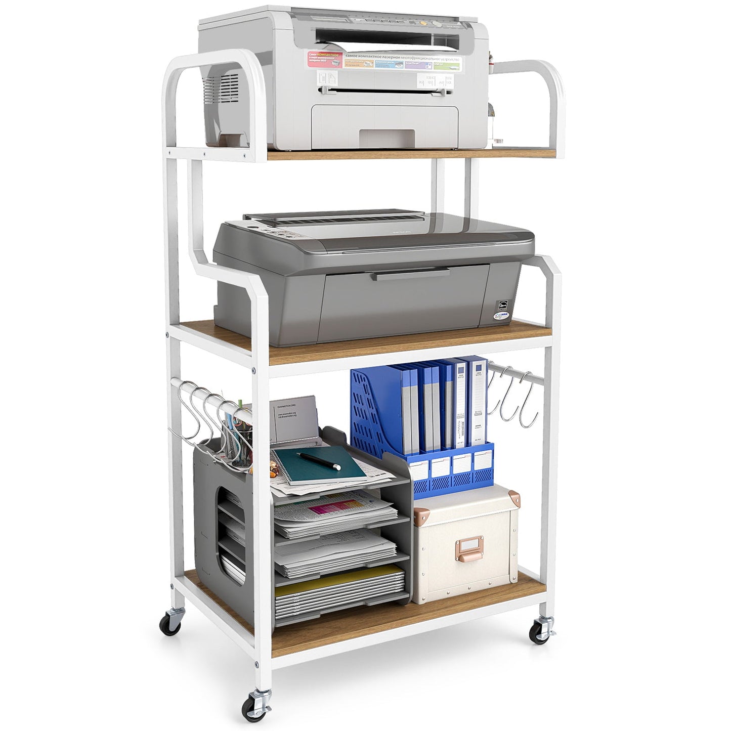 3-Tier Rolling Printer Stand Home Office Large Printer Cart with Storage Shelves