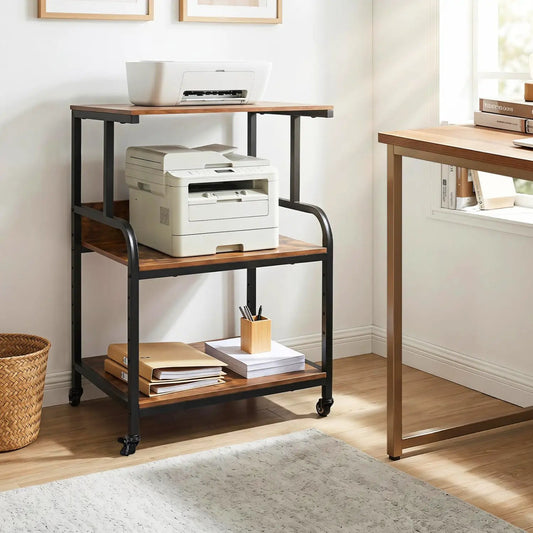 3-Tier printer stand with adjustable shelf black metal frame wood shelves DirectDeals on Tampa Home & Garden Store