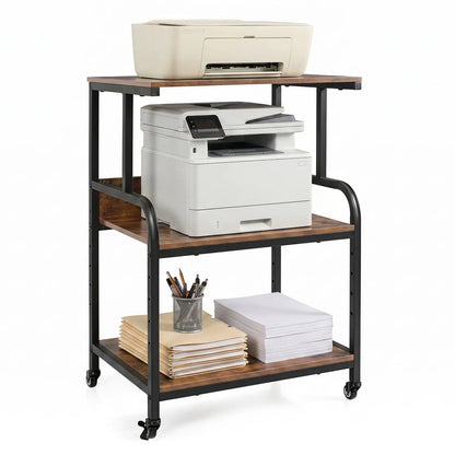 3-Tier Mobile Printer Stand with Adjustable Shelf