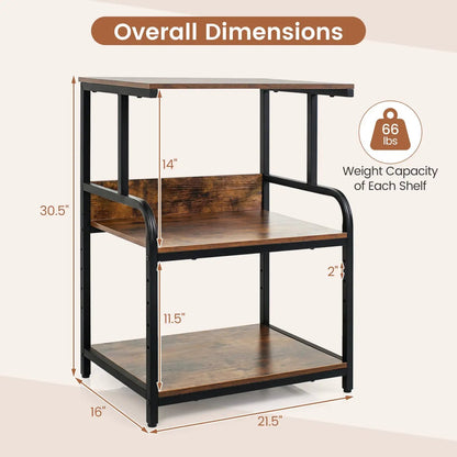 3-Tier Mobile Printer Stand with Adjustable Shelf