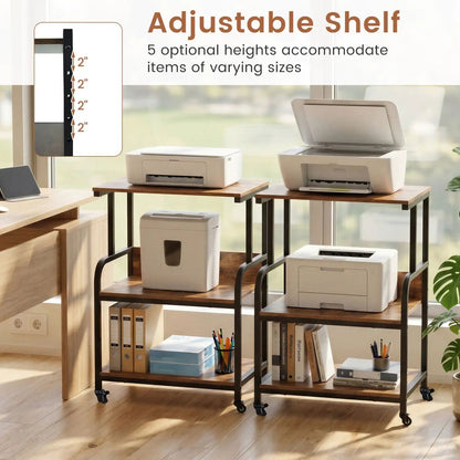 3-Tier Mobile Printer Stand with Adjustable Shelf