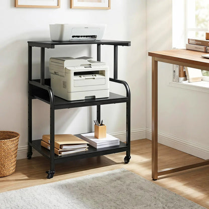 3-Tier Mobile Printer Stand with Adjustable Shelf