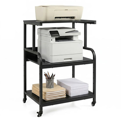 3-Tier Mobile Printer Stand with Adjustable Shelf