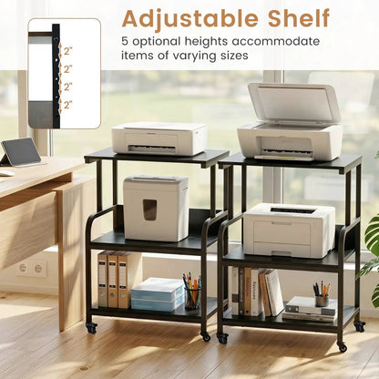 3-Tier Mobile Printer Stand with Adjustable Shelf