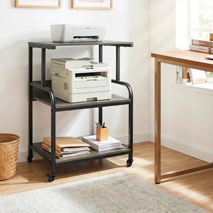 3-Tier Mobile Printer Stand with Adjustable Shelf