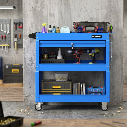 Three-Tier Rolling Tool Cart and Lockable Drawer