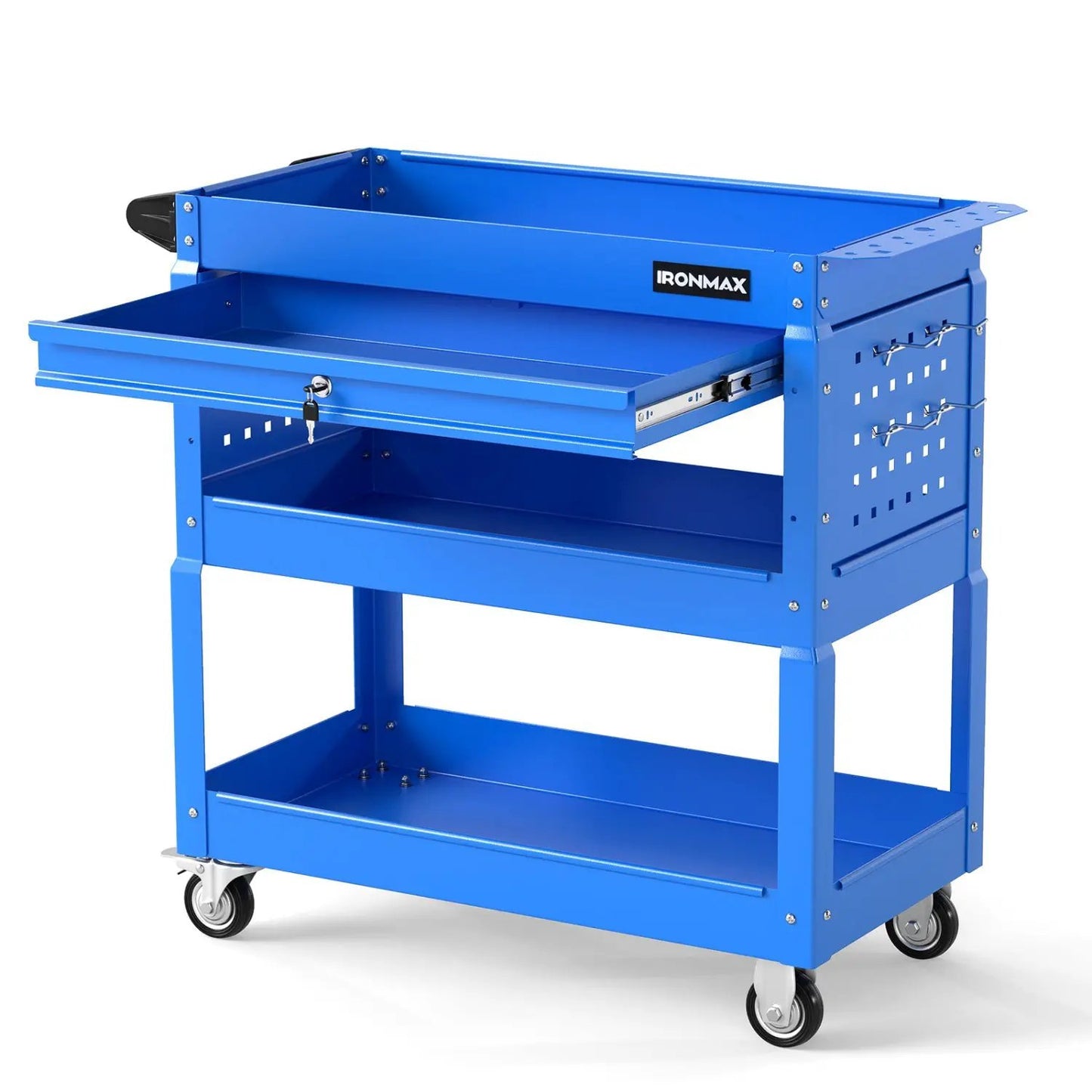 Three-Tier Rolling Tool Cart and Lockable Drawer