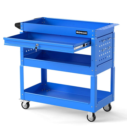 Three-Tier Rolling Tool Cart and Lockable Drawer