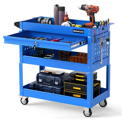 Three-Tier Rolling Tool Cart and Lockable Drawer