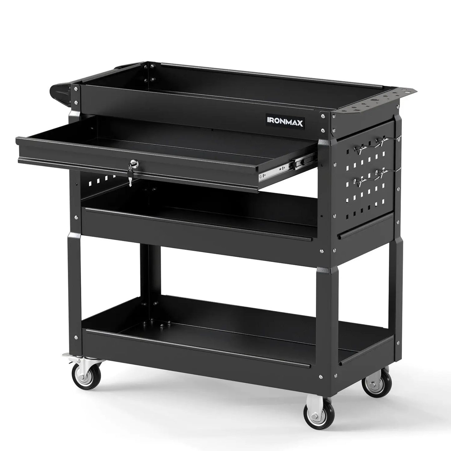 Three-Tier Rolling Tool Cart and Lockable Drawer