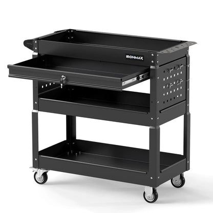 Three-Tier Rolling Tool Cart and Lockable Drawer