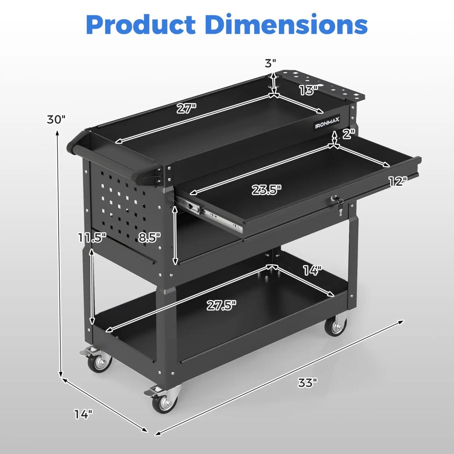 Three-Tier Rolling Tool Cart and Lockable Drawer