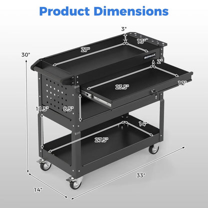 Three-Tier Rolling Tool Cart and Lockable Drawer