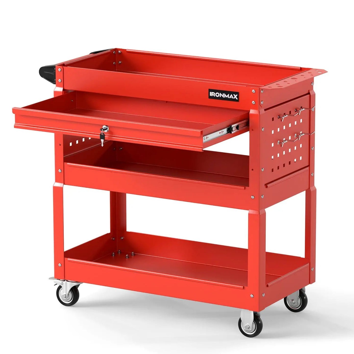 Three-Tier Rolling Tool Cart and Lockable Drawer