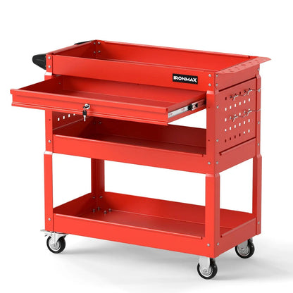Three-Tier Rolling Tool Cart and Lockable Drawer