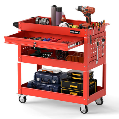 Three-Tier Rolling Tool Cart and Lockable Drawer