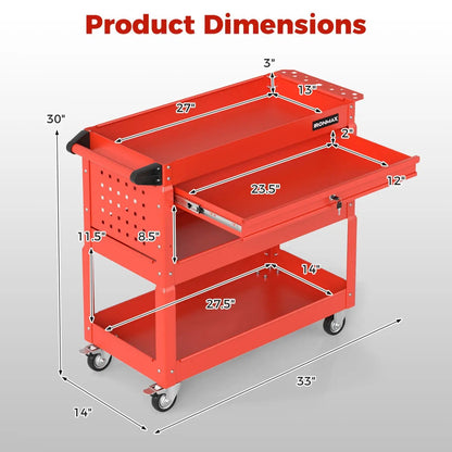 Three-Tier Rolling Tool Cart and Lockable Drawer