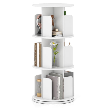 3-Tier Rotating Bookshelf with Dividers and Anti-falling Baffles