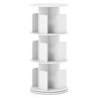 3-Tier Rotating Bookshelf with Dividers and Anti-falling Baffles
