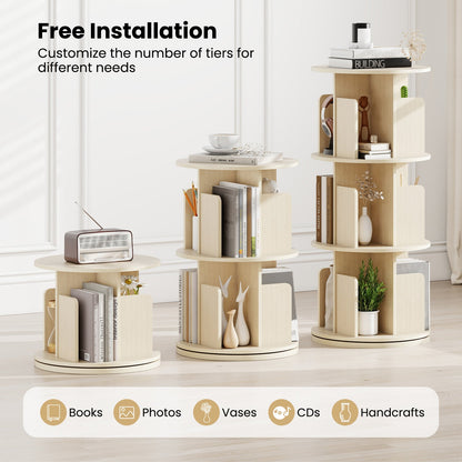 3-Tier Rotating Bookshelf with Dividers and Anti-falling Baffles
