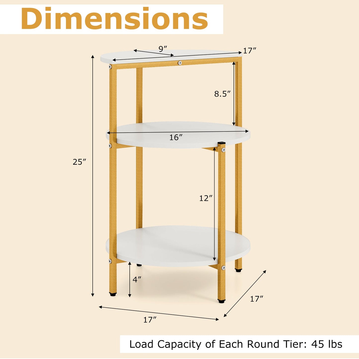 3-Tier Round End Table for Small Space and Bedroom Room