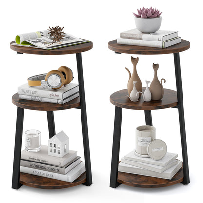 3-Tier Accent Round Side Table with Metal Frame-Set of 2