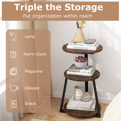 3-Tier Accent Round Side Table with Metal Frame-Set of 2