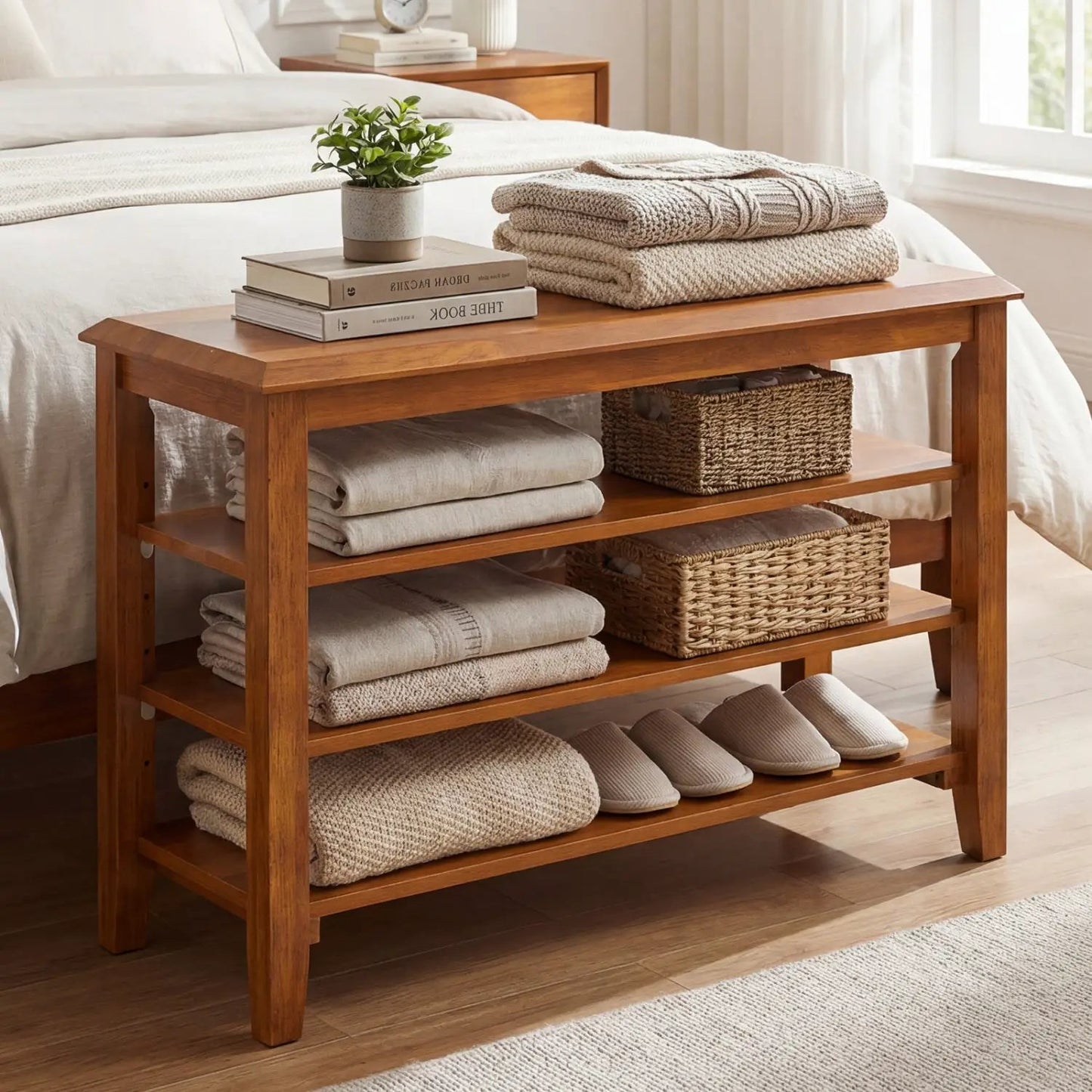 Tier Shoe Rack Bench With Adjustable Shelves