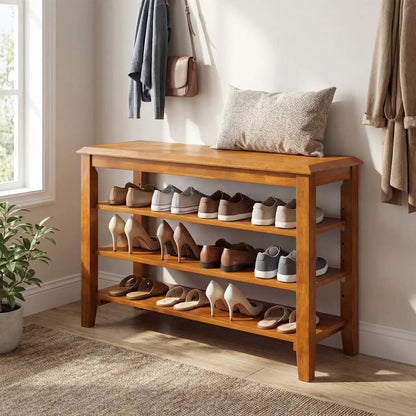 Tier Shoe Rack Bench With Adjustable Shelves