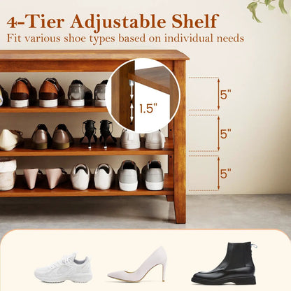 Tier Shoe Rack Bench With Adjustable Shelves
