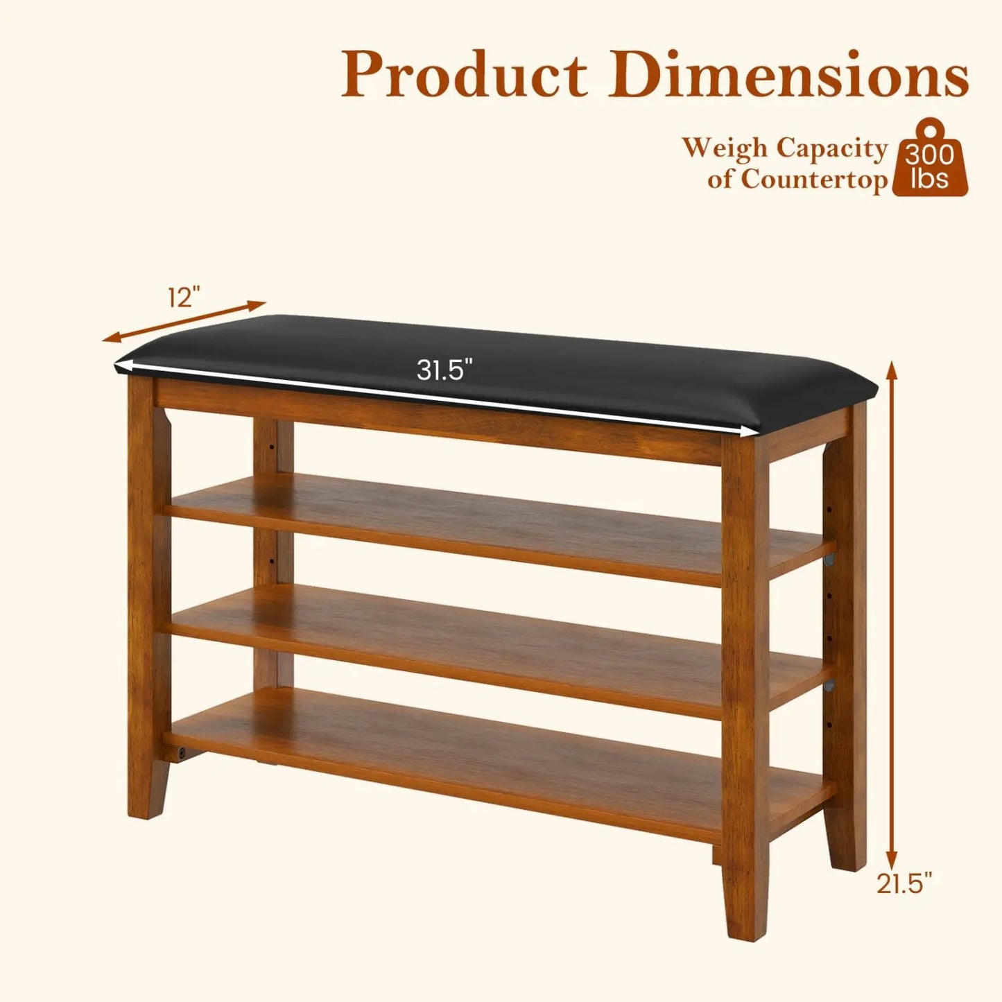 3-Tier Shoe Rack Bench With Adjustable Shelves