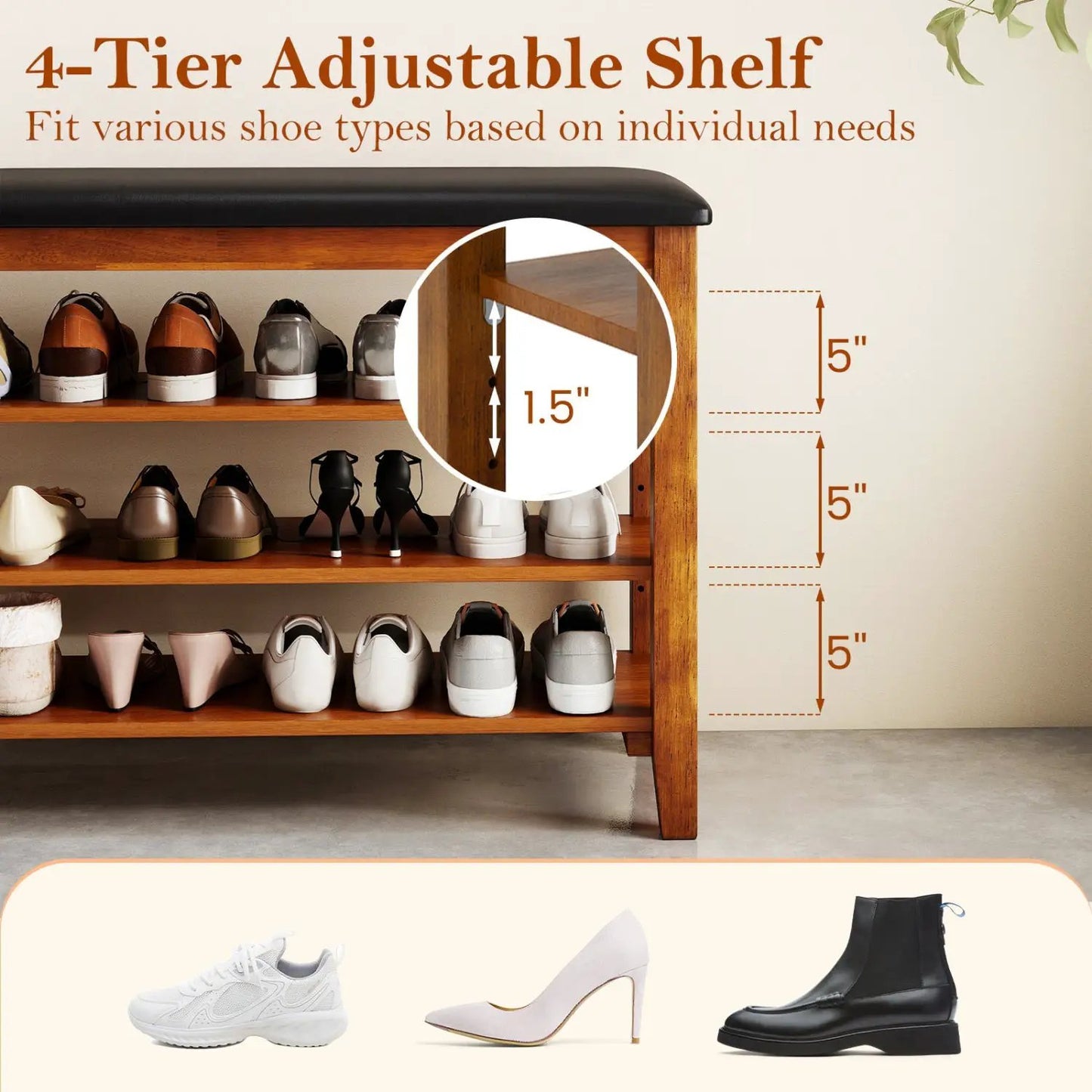 3-Tier Shoe Rack Bench With Adjustable Shelves