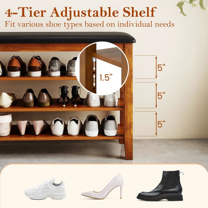 3-Tier Shoe Rack Bench With Adjustable Shelves