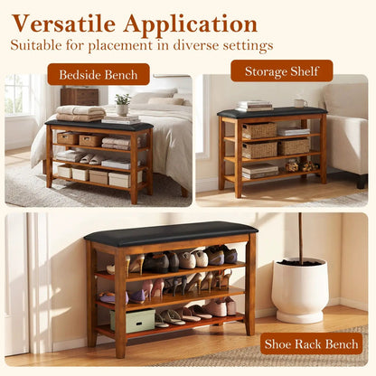 3-Tier Shoe Rack Bench With Adjustable Shelves