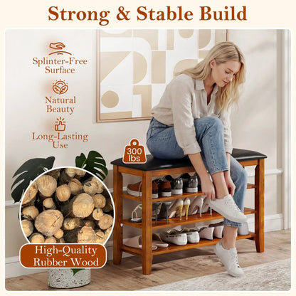 3-Tier Shoe Rack Bench With Adjustable Shelves