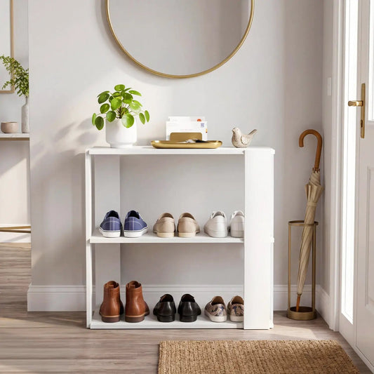 3-Tier Stackable Shoe Rack DirectDeals white anti-tip design, holds 6 pairs on Tampa Home & Garden Store
