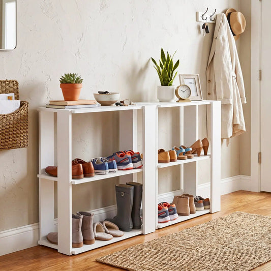 3-Tier Stackable Shoe Rack white with anti-tip design for entryway shoe storage on Tampa Home & Garden Store