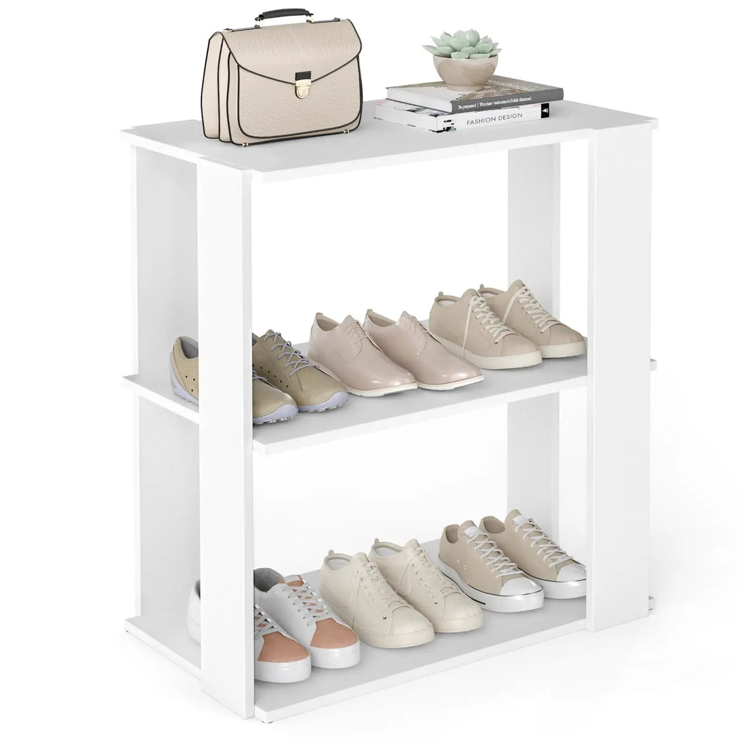 Three Tier Shoe Rack With Anti Tip Design White