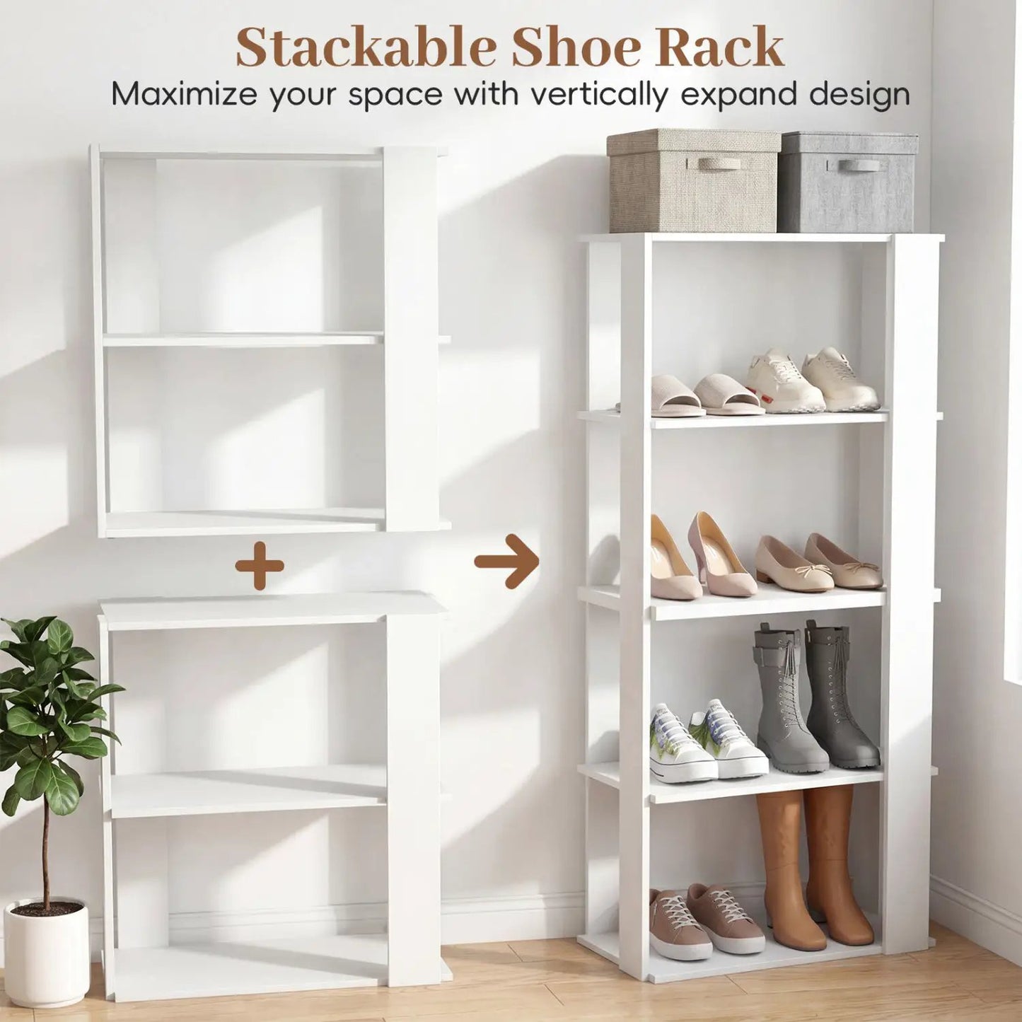 Three Tier Shoe Rack With Anti Tip Design White